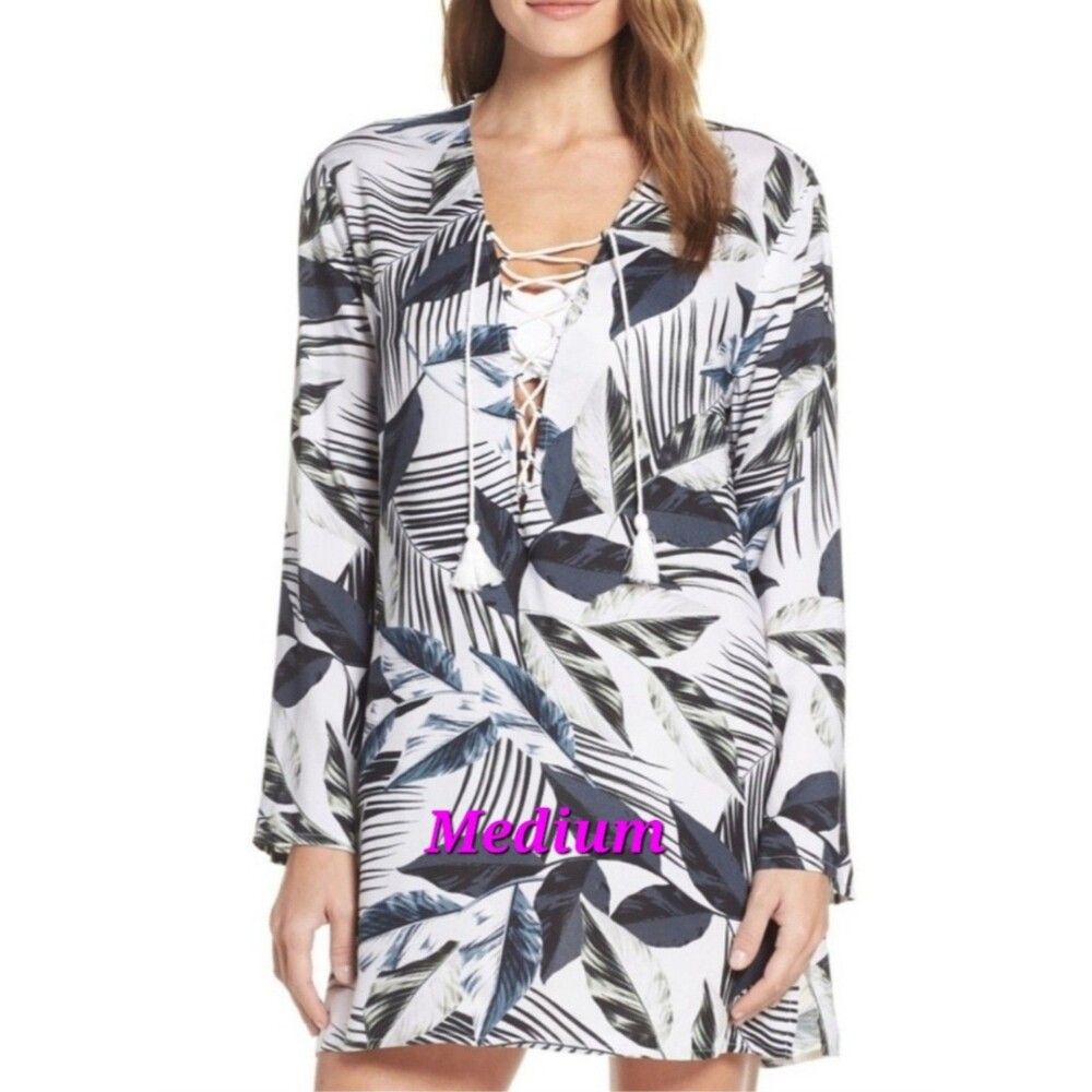 NWT La Blanca swimsuit cover-up tropical black leaf pattern Size Med